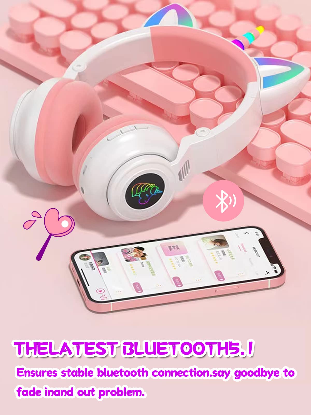 KERHAND Unicorn headphones with built-in microphone for clear calls and chats.