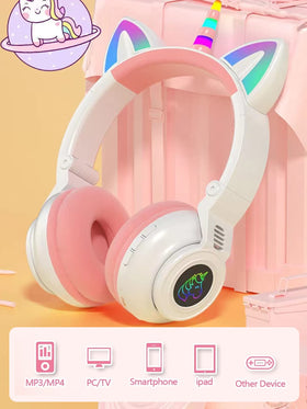 KERHAND Unicorn headphones with wired option for reliable connection during videos or gaming.
