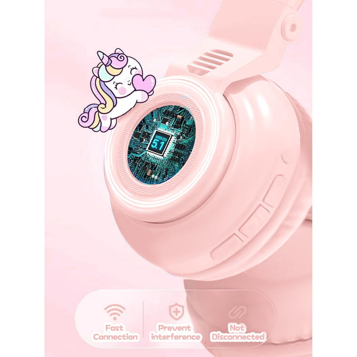 KERHAND Unicorn kids headphones pink built-in microphone for clear calls