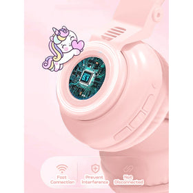 KERHAND Unicorn kids headphones pink built-in microphone for clear calls