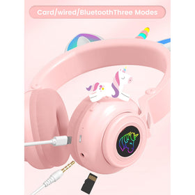 KERHAND Unicorn kids headphones pink foldable design for easy travel