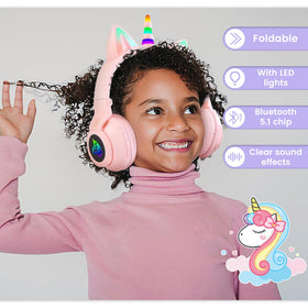 KERHAND Unicorn kids headphones pink soft ear cushions for comfort