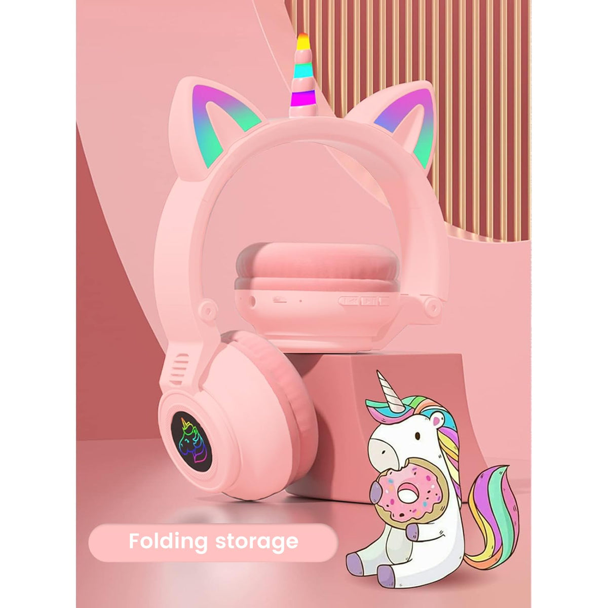 KERHAND Unicorn kids headphones pink wired and wireless versatility for games