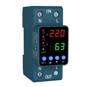 KERWINN adjustable voltage protector front blue with real-time voltage and current display.