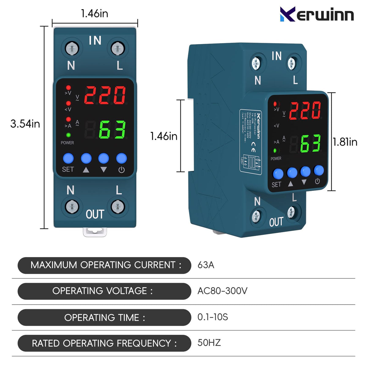 KERWINN voltage stabilizer on a DIN rail during installation, providing reliable protection.