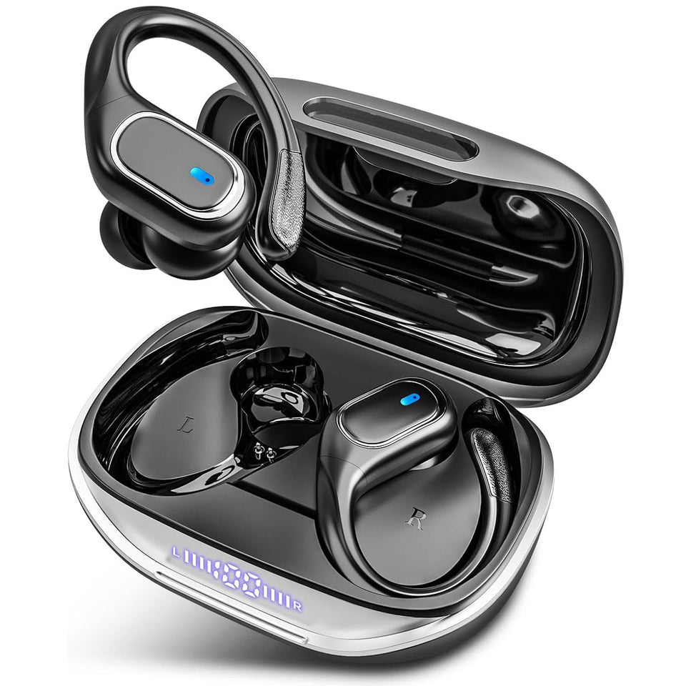 KESIEME wireless earbuds showing charging case with LED display for easy battery status