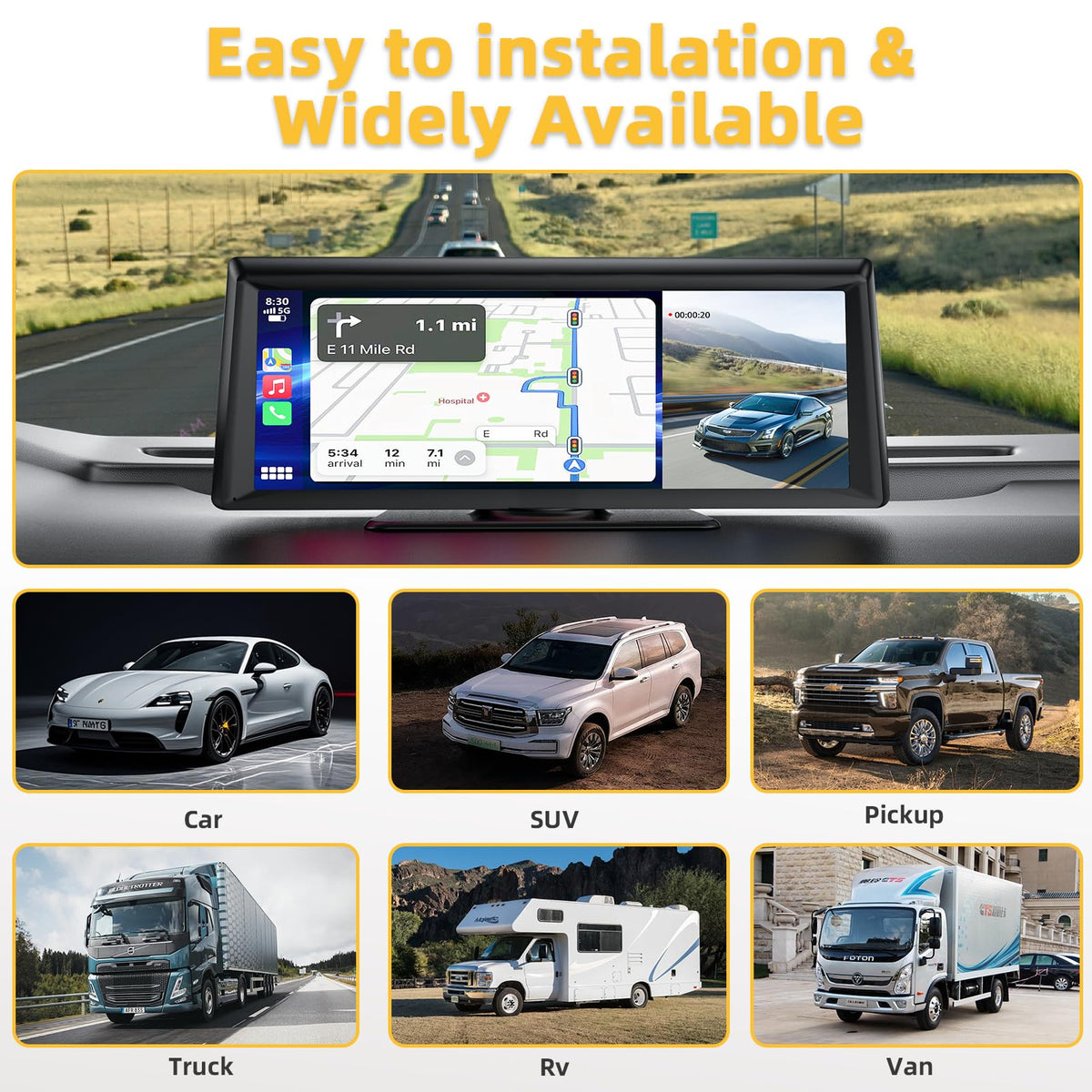 Backup camera with GPS navigation view at a glance