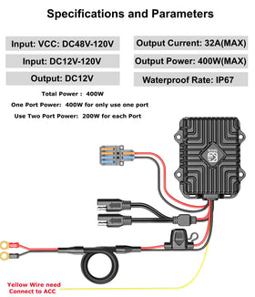 Kewig 400W converter side panel with control dial for settings and connections.