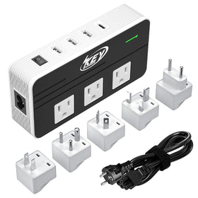 Key Power front view showing multi-socket layout and compact design for travel convenience