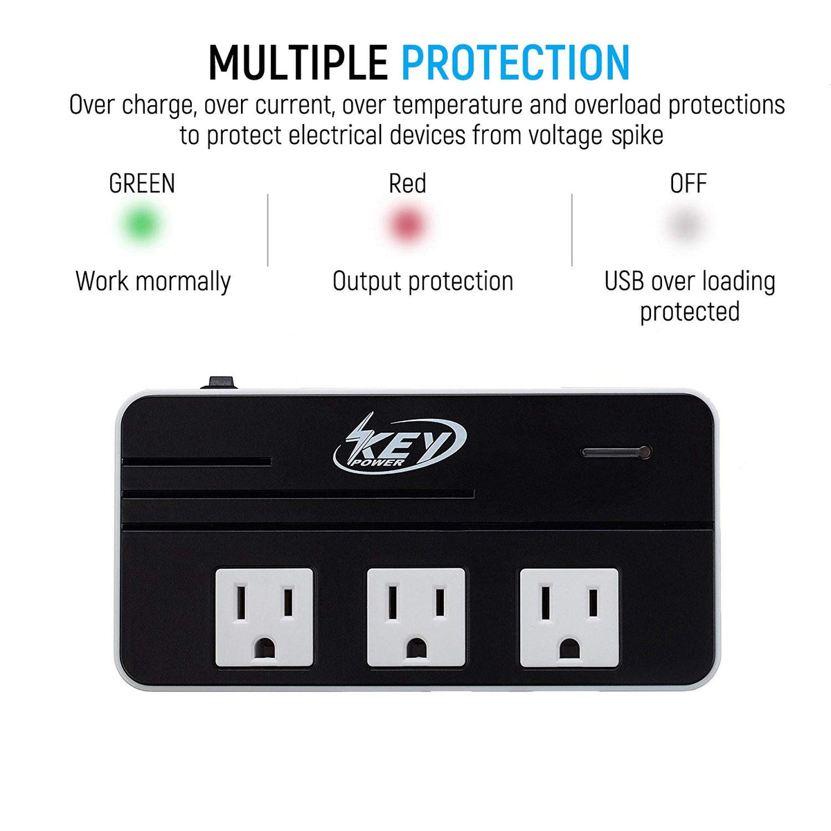 Key Power held in hand to show scale and portability for packing in carry-on bags