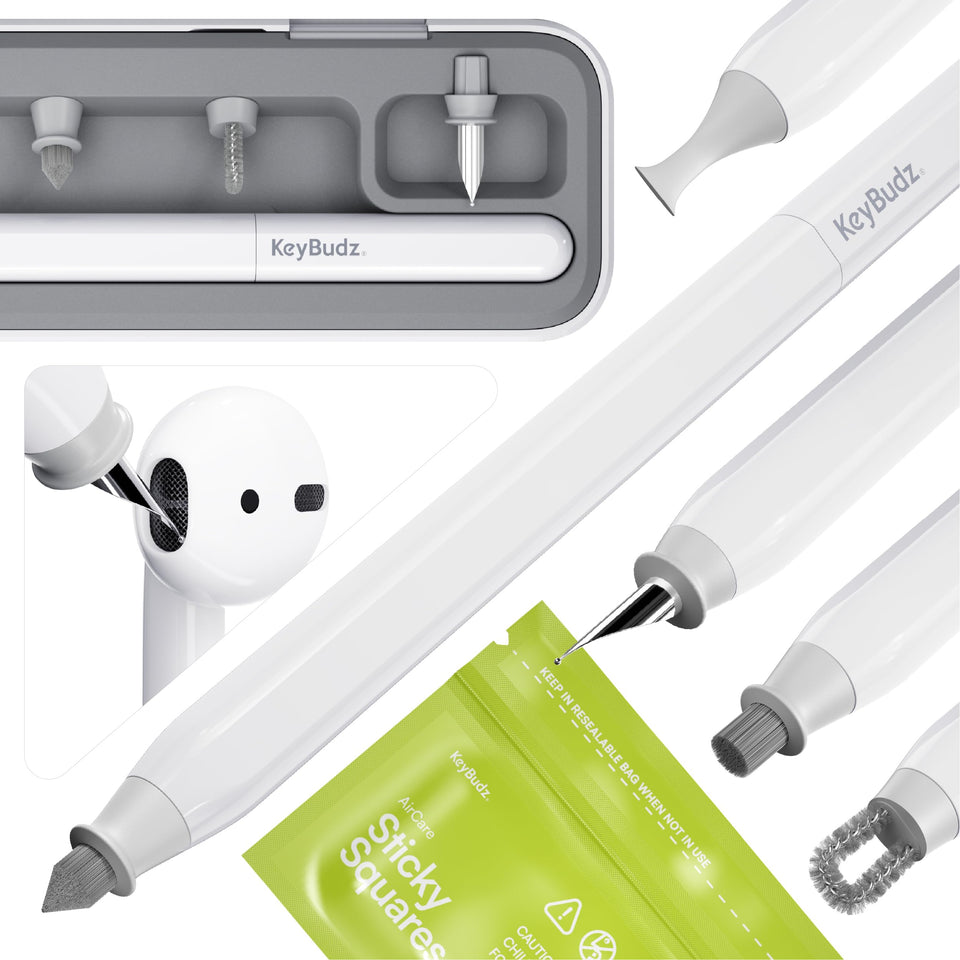 KeyBudz Air Care 2.0 interchangeable tips for precise cleaning on the go.