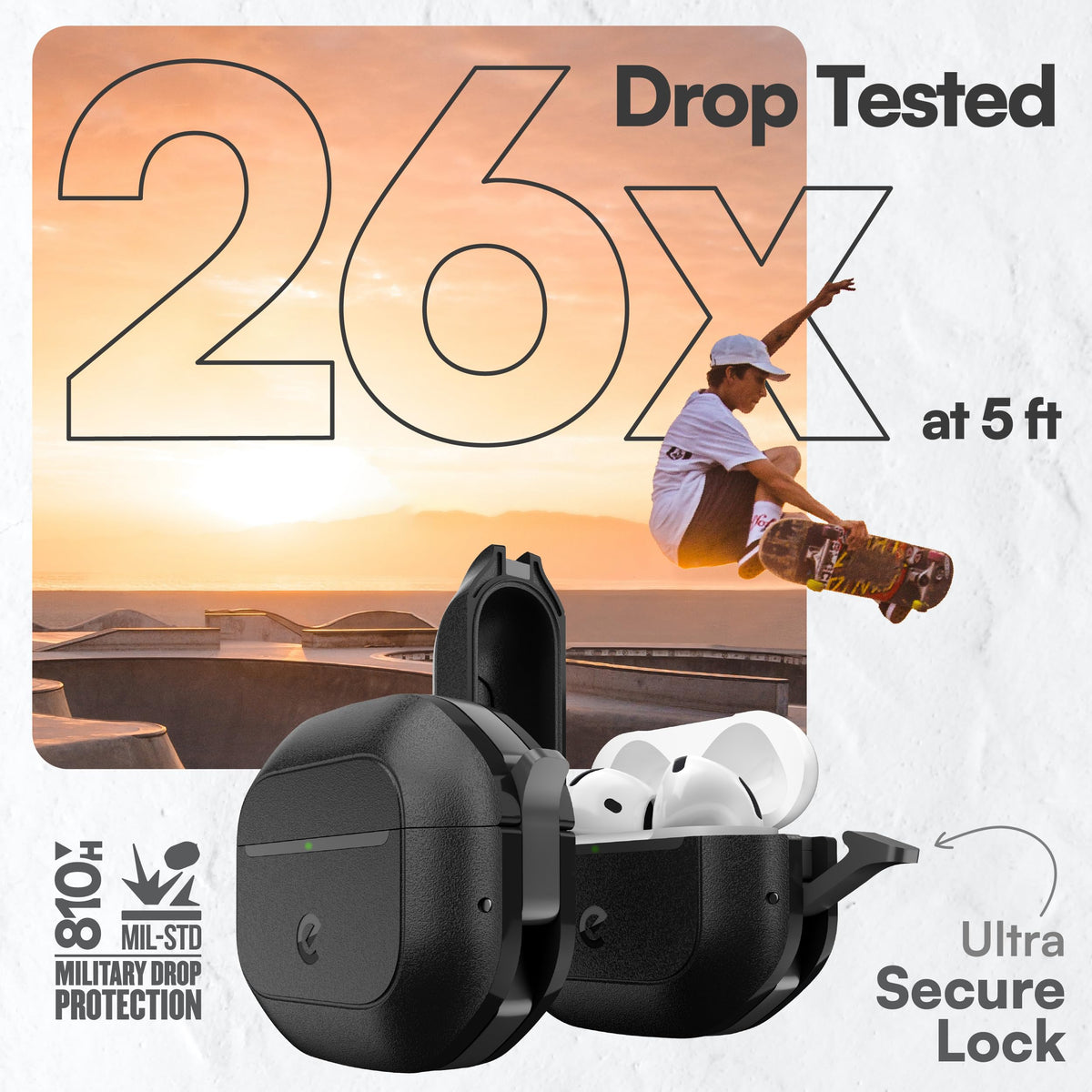 Keybudz AirPods 4 Case anodized carabiner clip enables easy attachment to bags.
