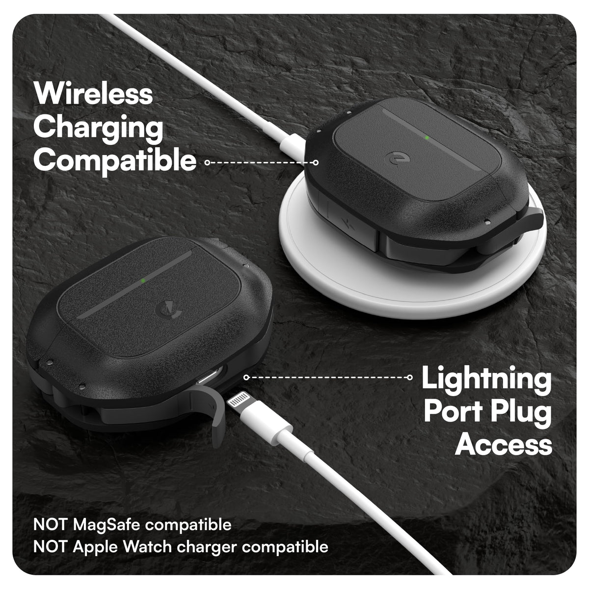 Keybudz AirPods 4 Case carbon-black finish supports everyday rugged use.