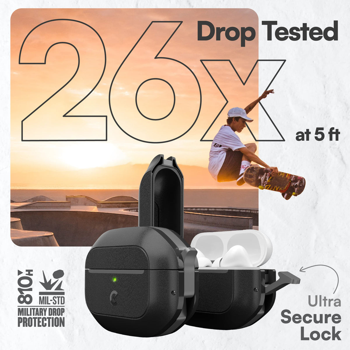 Keybudz case clipped to backpack with carabiner for easy carry and quick access