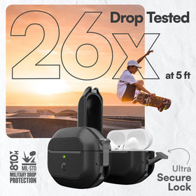 Keybudz case clipped to backpack with carabiner for easy carry and quick access