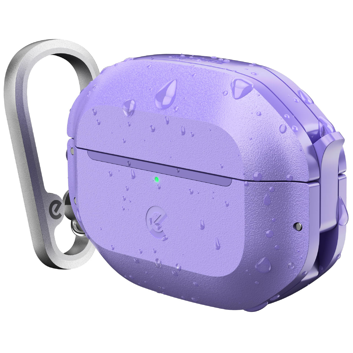 Keybudz front view showing wild lavender case protecting AirPods, durable protection