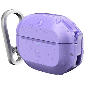 Keybudz front view showing wild lavender case protecting AirPods, durable protection