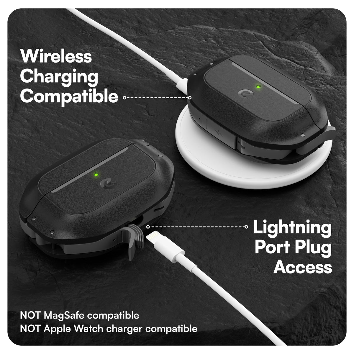 Keybudz open view showing lightning port access and wireless charging compatibility