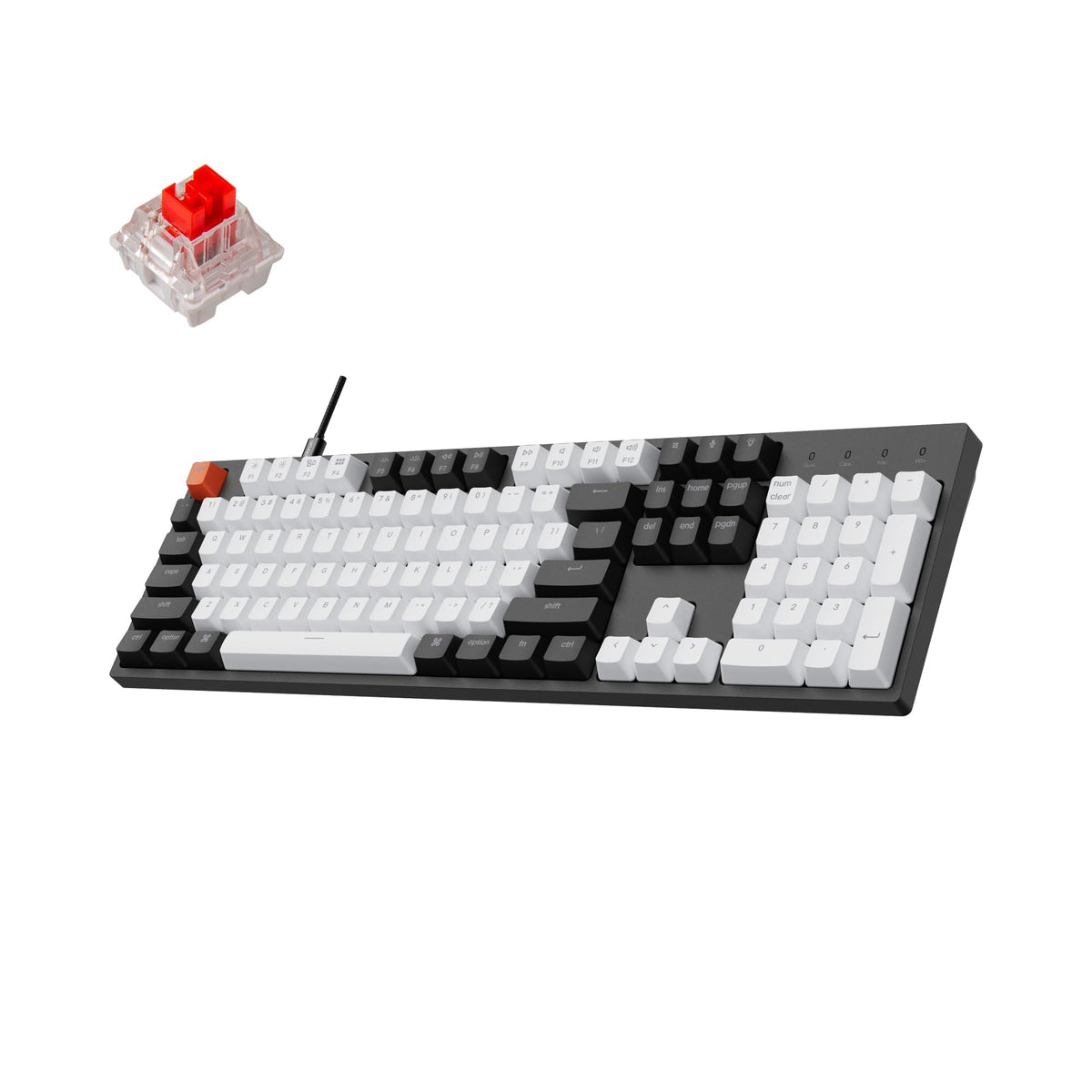 Keychron front view full-size keyboard showing numeric pad and clean layout for productivity