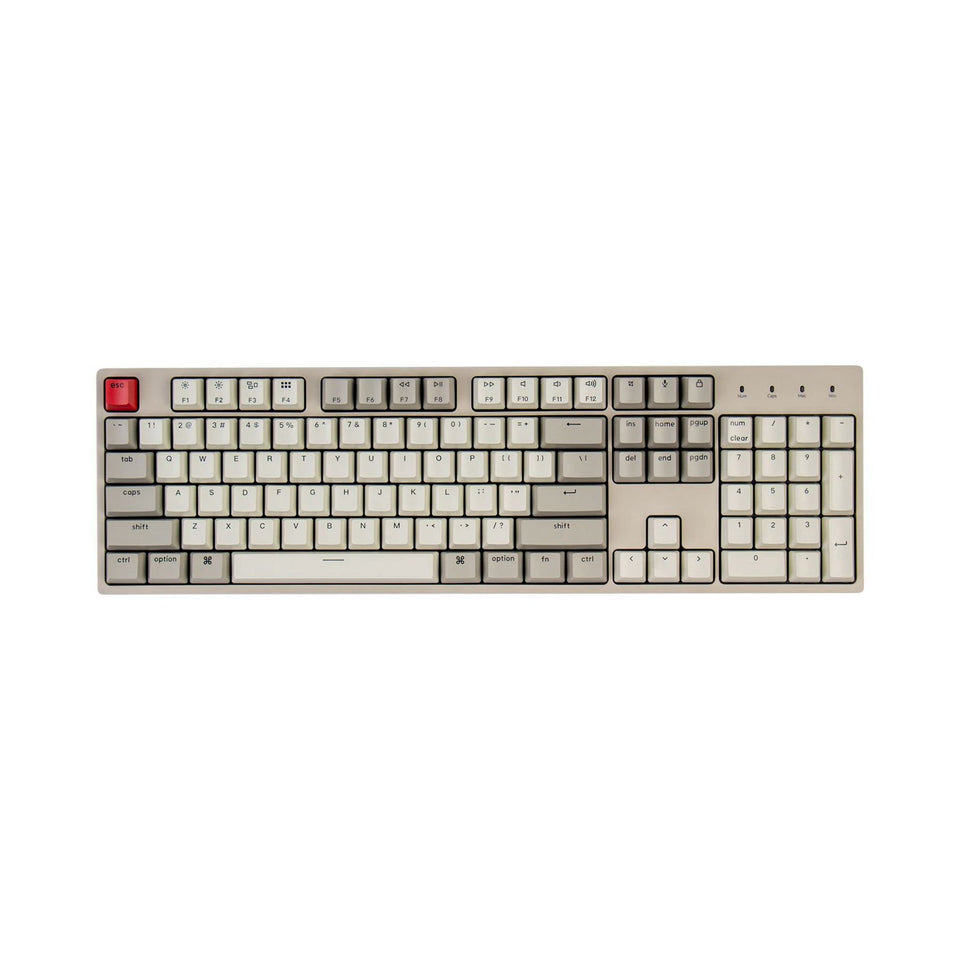 Keychron C2 front view showing full 104-key layout and retro colorcaps benefit ergonomic typing