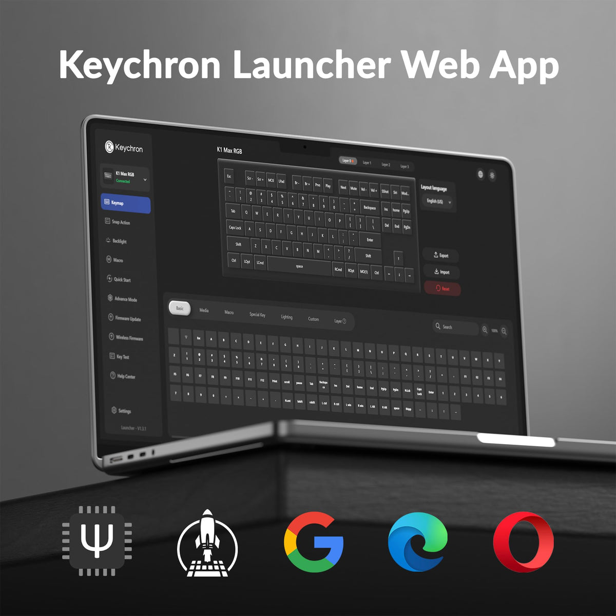 Keychron K1 Max connected via multiple devices with diagram of connections