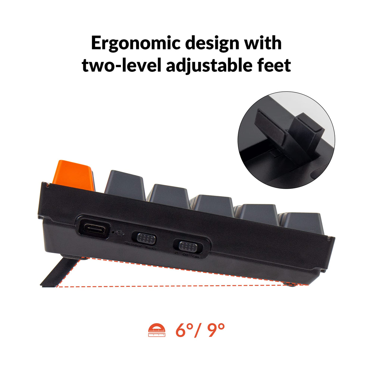 Keychron K10 ergonomic tilt feet support long hours of typing comfort