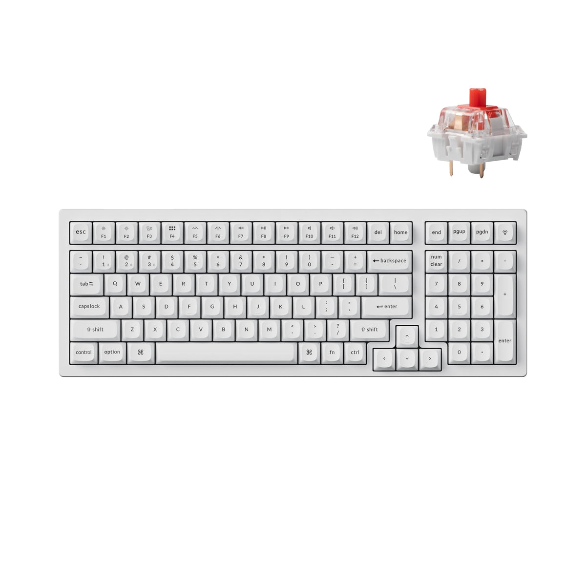 Keychron K4 Pro front view with white case and RGB backlight for immersive typing.