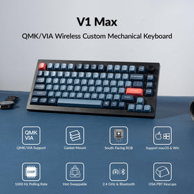 Keychron V1 Max side profile emphasizes gasket mount for quiet, comfortable typing.