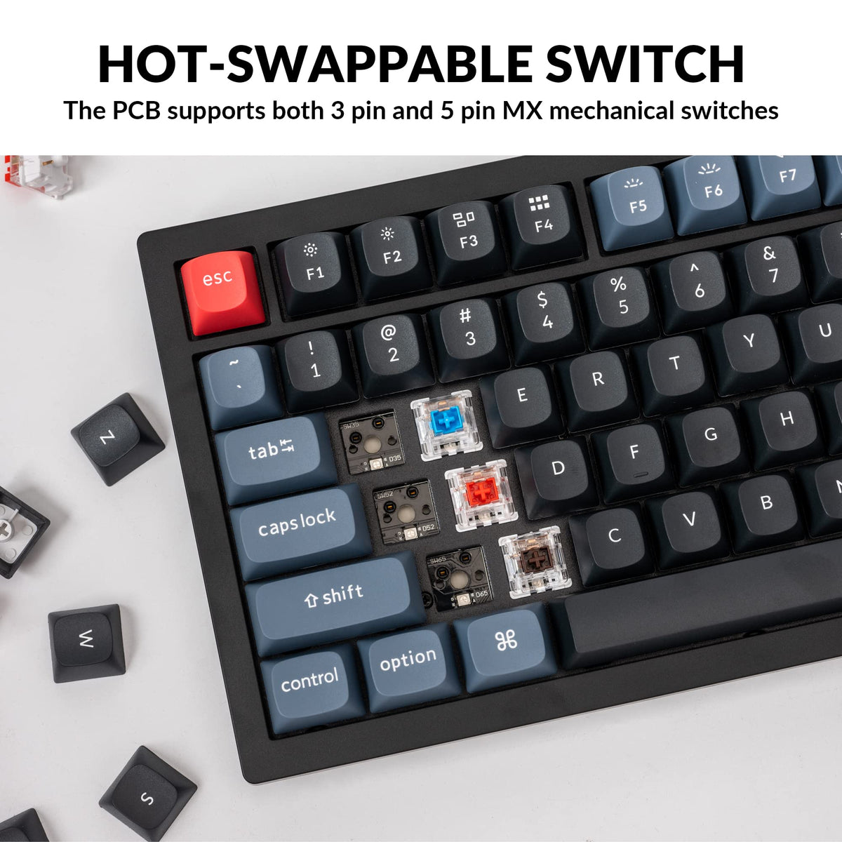 Keychron V3 double-shot PBT keycaps close-up showing durable texture benefit
