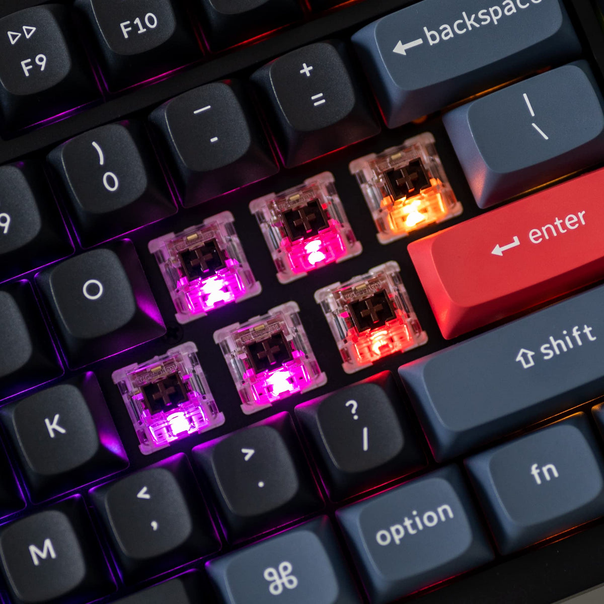 Keychron V6 south-facing RGB backlight improves visibility from typist angle