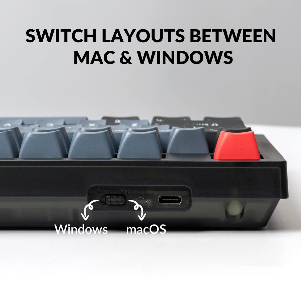 Keychron V6 south-facing RGB backlight for better visibility from the typist's angle