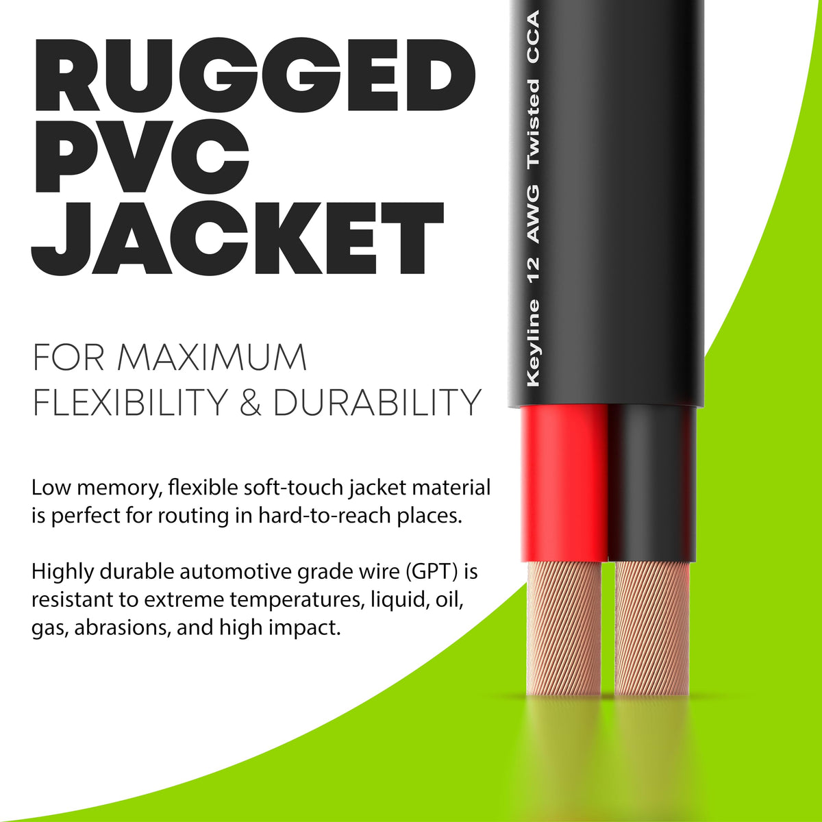 KeyLine Chargers strand cross-section highlighting 180 high-count strands for flexibility