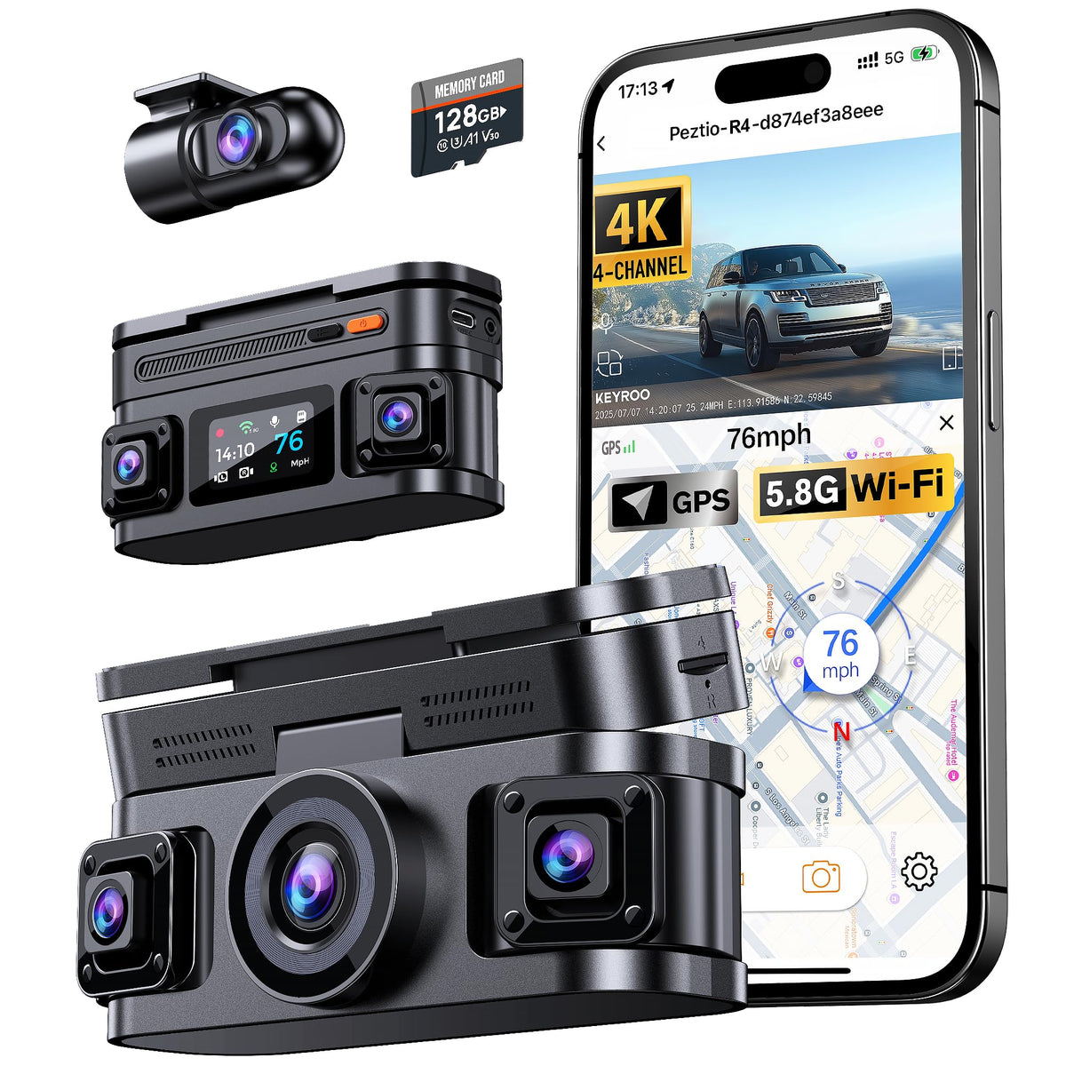 KeyROO R4 front camera with 4K clarity for daytime driving