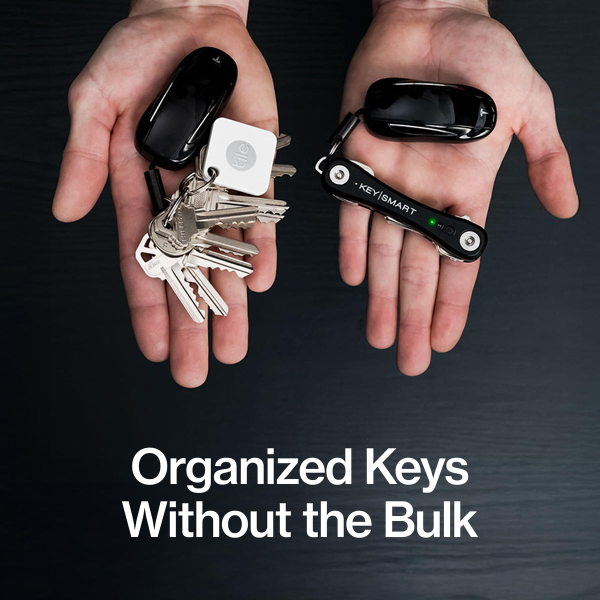 KeySmart iPro charging port detail showing rechargeable battery convenience