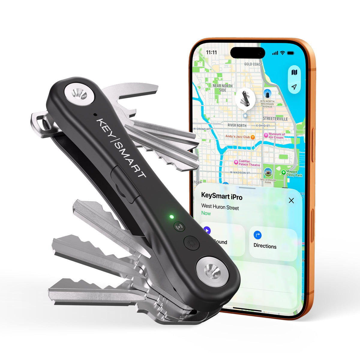 KeySmart iPro front view showing slim organizer and tidy keys for easy carry