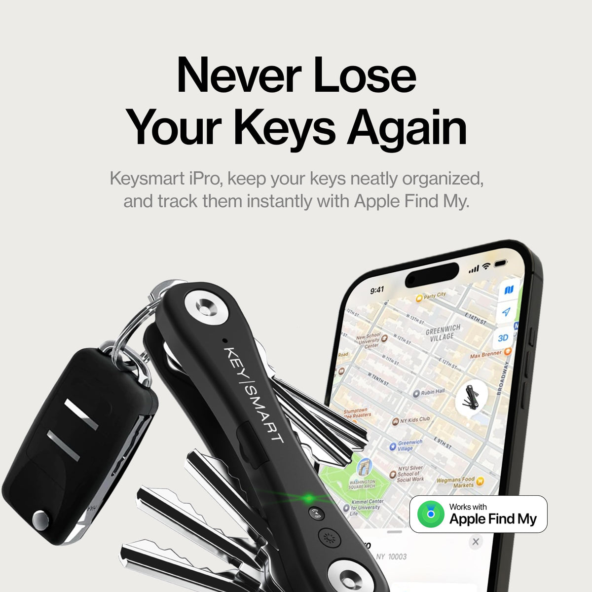 KeySmart iPro side profile highlighting compact design and secure hardware benefit