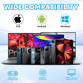 Kezwuna supports AirPlay, Miracast, DLNA for iOS, Android, Mac, and Windows devices