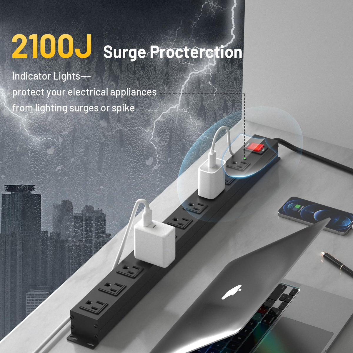 KF six foot cord and plug scaled beside a ruler for flexible placement and reach