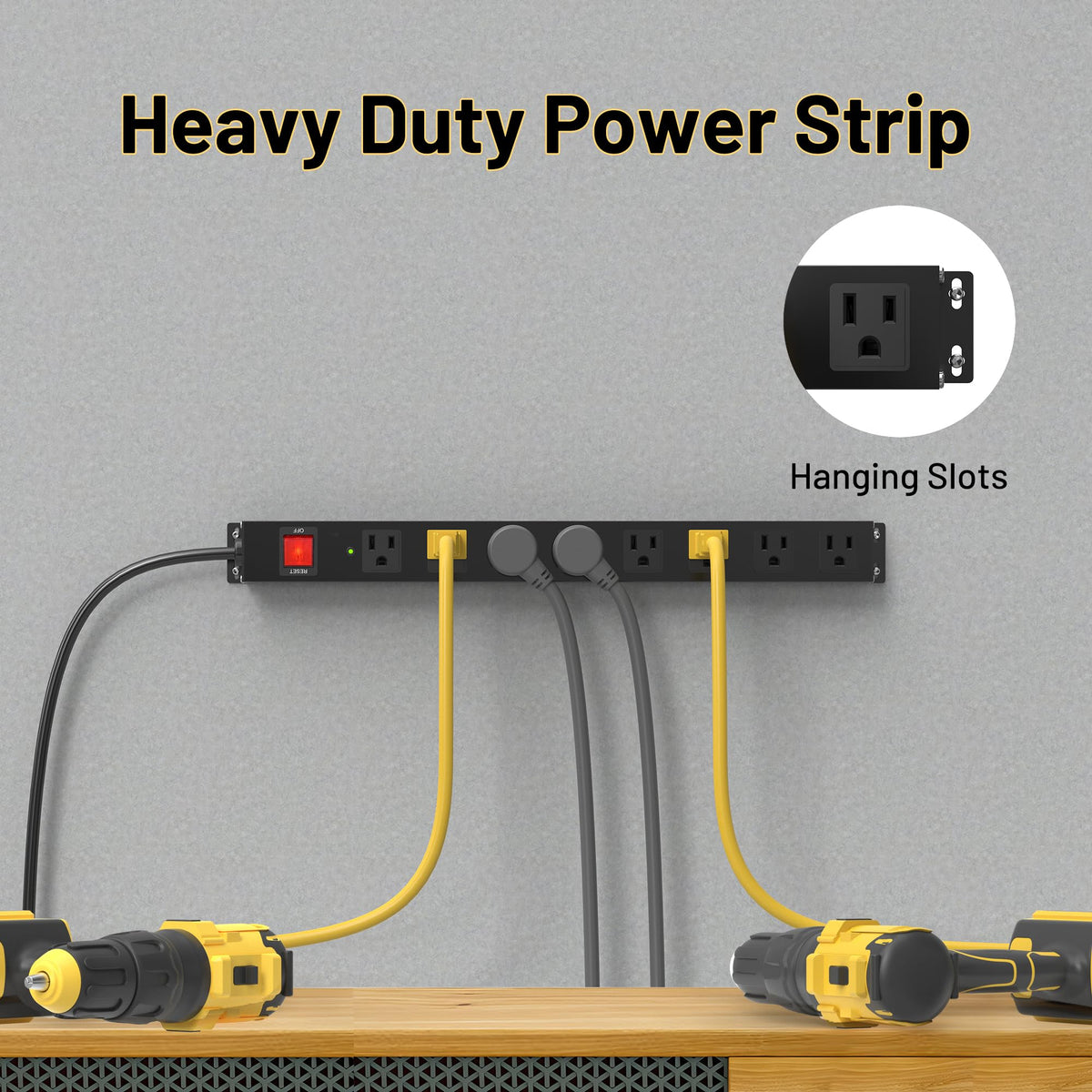 KF 8-outlet power strip with 6ft cord shown in use