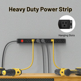 KF 8-outlet power strip with 6ft cord shown in use