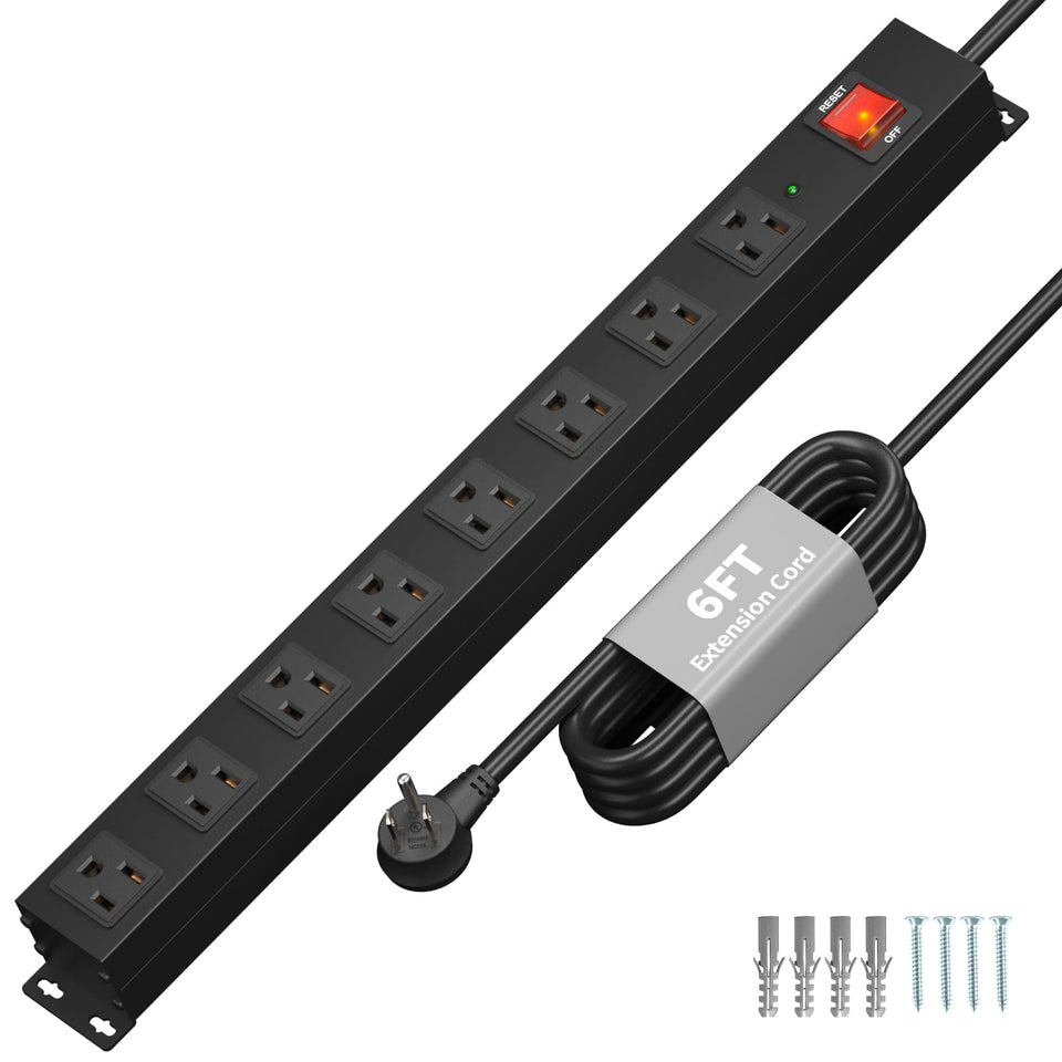 KF 8-outlet heavy-duty power strip front view with rugged metal housing