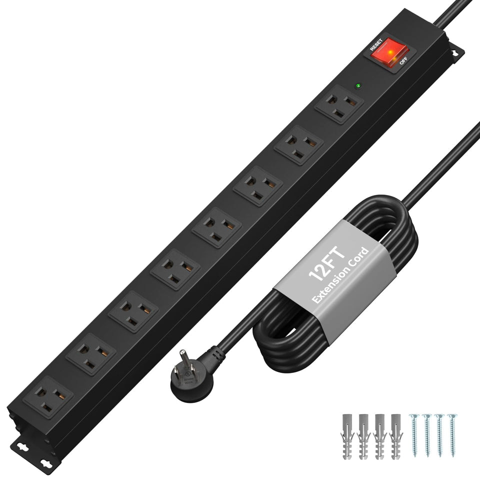 KF eight-outlet heavy-duty power strip showing organized, simultaneous device power