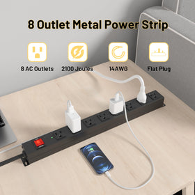 KF 8-outlet metal body close-up highlighting durable construction