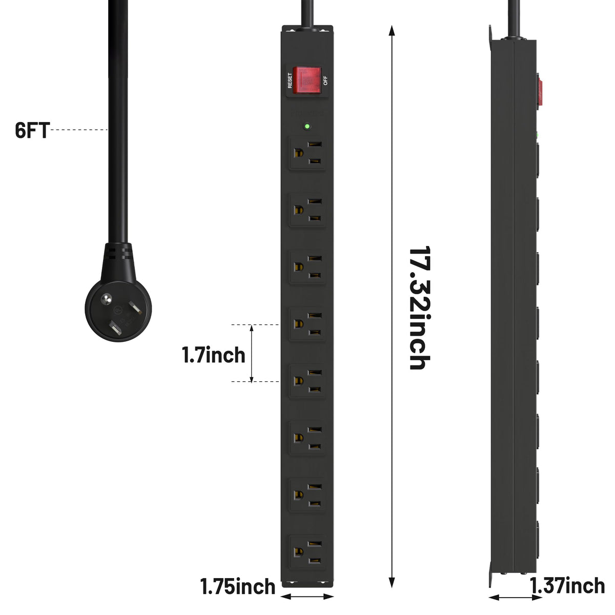 KF 8-outlet power strip mounted on wall for space saving