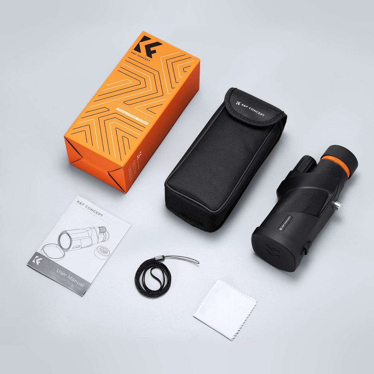 K&F CONCEPT cleaning cloth and case showing included care and portability benefit