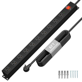KF front view metal power strip showing ten outlets and durable build for secure power