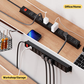 KF mounted under-desk installation keeping cords tidy and protecting devices from trips