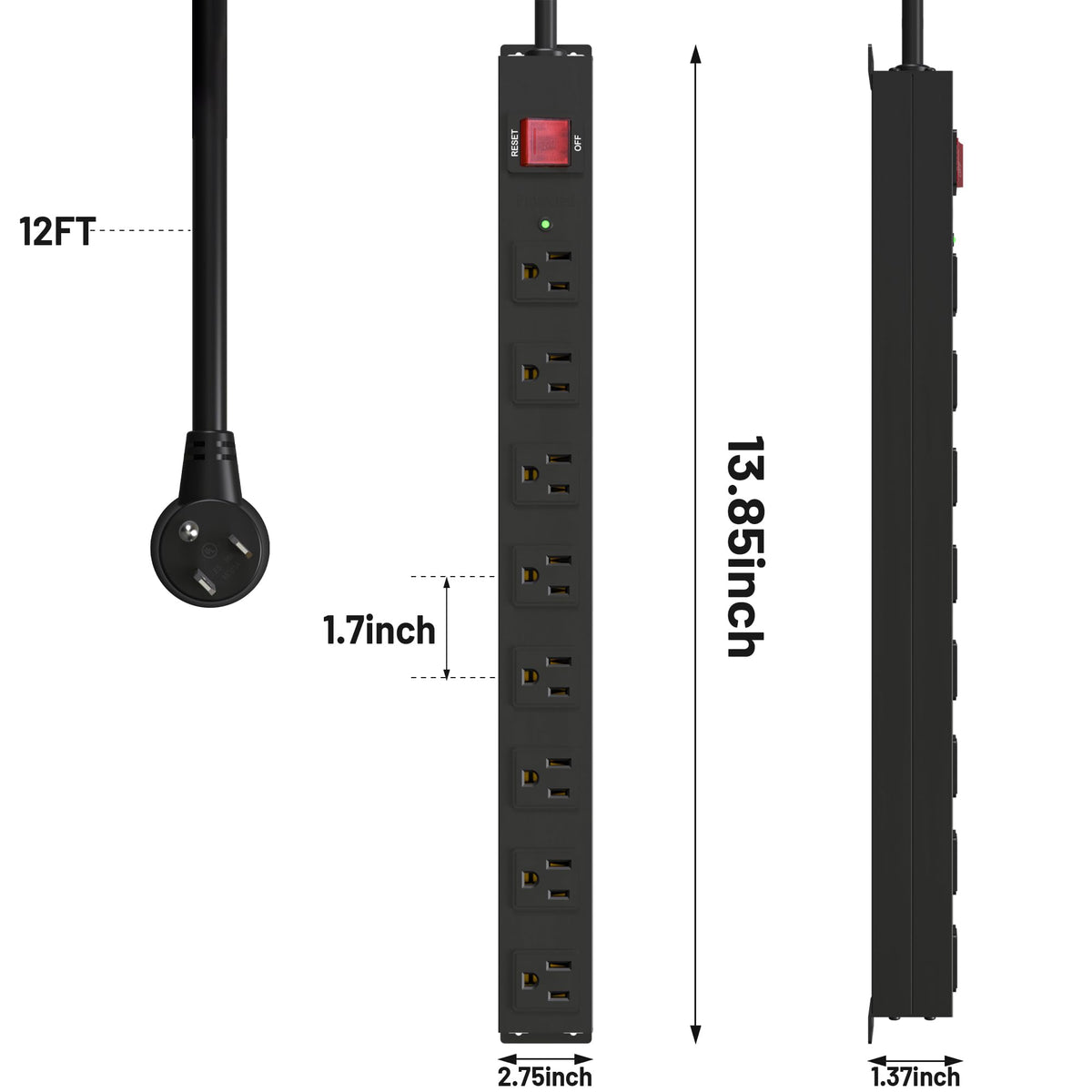 KF wall-mount metal power strip prepared for secure under-desk or wall installation