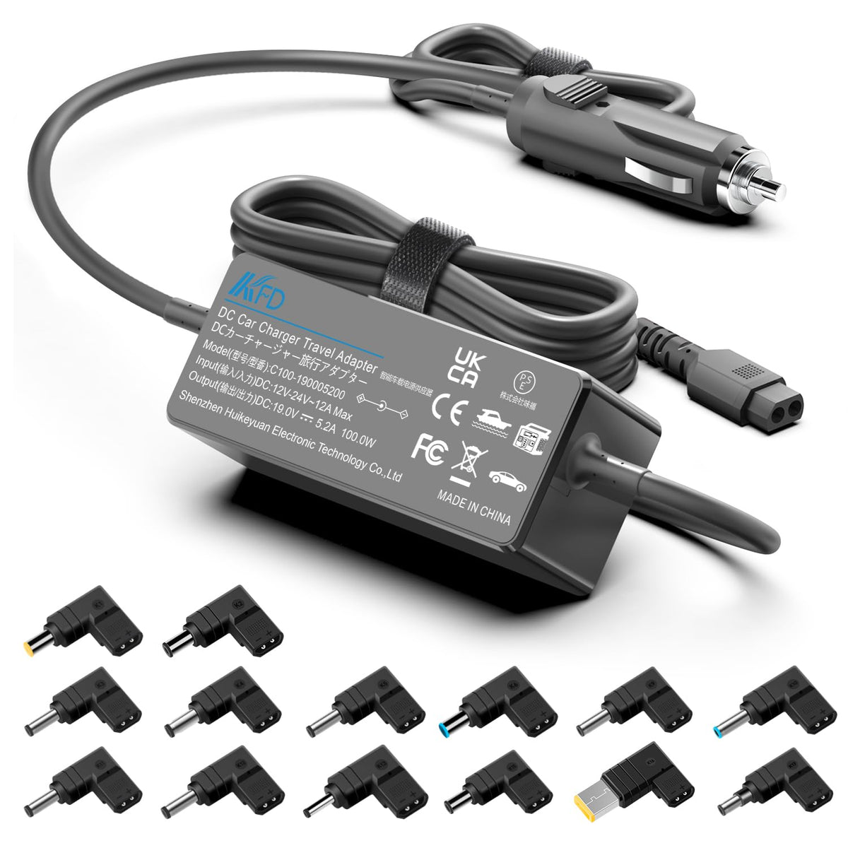 KFD close-up of plug and multiple tips offering broad device compatibility