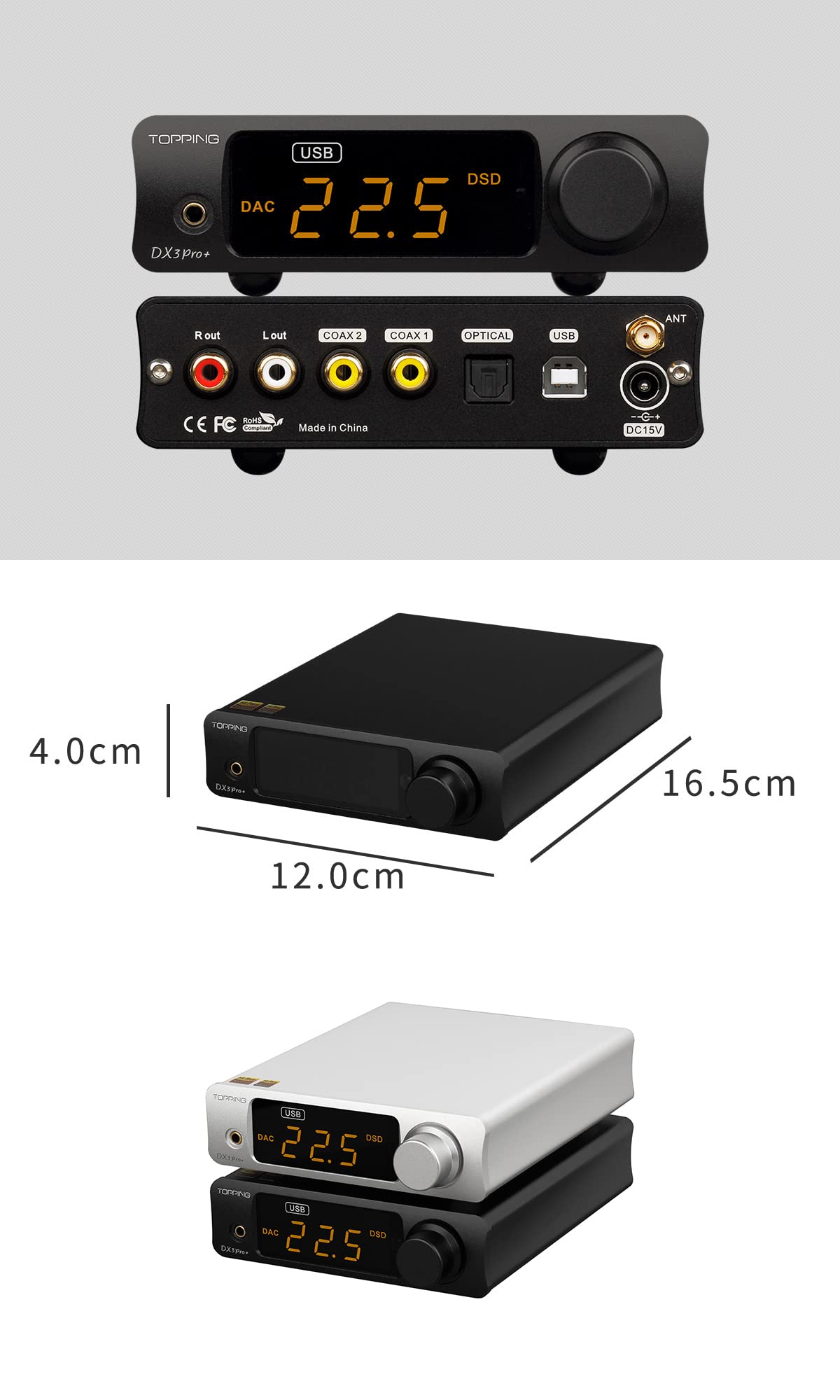 KGUSS Topping DX3Pro+ back panel showing versatile input options.
